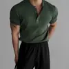 Camisa de punto de manga corta para hombre con botones, patrón sutil, corte ajustado British business, seda helada de verano, moda al por mayor transfronteriza, cuello henley