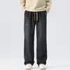Ropa de Hombre Fengshe / Otoño-Invierno 2026 Nuevos Pantalones Casuales para Hombre de Imitación de Piel de Vaca Estilo Americano Sueltos de Cintura con Lazo Pierna Recta Largos