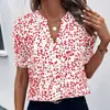 Roupas Femininas Transfronteiriças 2026 Gola V Estampa Floral Franzido Manga Curta Chiffon Estilo Boho Solto