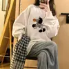 Sudadera con cuello redondo blanco y gris de cebra para mujer, otoño-invierno, estilo americano, holgada, talla grande, forro polar, engrosada, top pesado