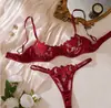 Encaje Bordado Francés Conjunto de Lencería Ultradelgado para Mujer Sexy Pecho Grande Apariencia Pequeña Sujetador Push-up Tanga Multicolor Venta al por Mayor