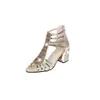 Sandalias nuevas de verano talla grande de comercio exterior moda punta abierta pedrería tacón medio zapatos de mujer de moda tacón grueso sandalias de mujer versátiles venta al por mayor