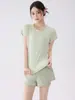 Conjunto de Ropa de Yoga para Mujer, Verano Transpirable Malla Manga Corta Shorts Anti-Exposición, Conjunto de Dos Piezas para Pilates Fitness