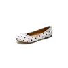 Zapatos de salón de satén con lunares y boca poco profunda para mujer, zapatos planos, nuevo estilo de otoño, forro de cuero genuino, lazo, estilo coreano, zapatos de madre, zapatos de salón