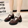 Zapatos de mujer Mary Jane negros de punta redonda con plataforma para aumentar la altura 2024 nuevos tacón grueso retro estilo francés de una sola capa todo a juego zapatos pequeños de cuero
