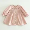 Vestido de Algodón Puro con Bordado de Lazo y Cuello Estilo Coreano para Niñas Pequeñas y Niños Pequeños Primavera y Otoño Lindo Casual Largo