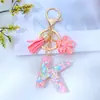 Lentejuelas de Estrella Rosa Pegamento Líquido Llavero con Letra Colgante de Flor Colgante para Bolso DIY Regalo para Novia