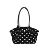 Bolsa tote de bolinhas retrô, bolsa de ombro feminina de camurça de grande capacidade, bolsa tote casual estilo coreano para o dia a dia