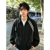Jaqueta de Voo Retro com Gola Alta para Homens, Outono e Inverno Estilo Americano Tendência Listrada Corte Solto Esportiva Casual Jaqueta Cool com Gola Alta