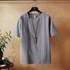 Camiseta de Lino para Hombre Estilo Chino Camiseta de Lino Fina de Manga Corta para Hombre Holgada Talla Grande Manga Media Algodón Lino Top de Moda