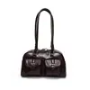 Bolso de Bolos de Cuero Encerado con Doble Bolsillo, Diseño Retro, Bolso de Axila Versátil de Gran Capacidad, Bolso de Mano Retro Europeo y Americano Esencial