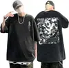 Camiseta Vintage Lavada Street Hip-Hop Anime Gojo Satoru Jujutsu Kaisen Gráfica Casual Algodão Verão Manga Curta