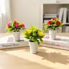 Nueva planta en maceta pequeña de loto de 5 flores de plástico transfronteriza para decoración de sala de estar en casa, maceta linda tipo helado artificial flor bonsái
