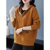 Suéter Cardigan com Capuz Feminino Outono/Inverno Solto com Zíper Jaqueta Tricotada