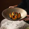 Cuenco de Pie Puntiagudo Glaseado en Oro Cocido en Horno del Fabricante, Cuenco de Ramen de Gama Alta, Cuenco para Sopa, Hermoso Cuenco para Uso Personal, Cuenco para Ensalada de Frutas