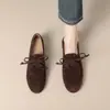 Zapatos de Cuero Pequeños Casuales Retro con Cordones, Suela Suave Antideslizante, Acabado Mate, Mocasines Planos Nuevos de Verano para Mujer