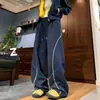 Pantalones Jogger de Contraste Estilo Americano para Hombres y Mujeres, Pantalones Deportivos de Pierna Ancha Sueltos de Peso Pesado para Otoño con Efecto de Caída, Pantalones Casuales de Pierna Recta