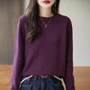 25 Años Otoño e Invierno Nuevo Algodón Puro Cuello Redondo Tejido de Punto Manga Larga Puños de Mujer Combinación de Colores Holgado Suéter Camiseta Base Superior