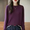 Suéter de Punto de Algodón Puro con Cuello Redondo y Mangas Largas, Puños de Bloque de Color, Jersey Holgado Básico para Mujer, Nuevo para Otoño e Invierno