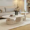 Mesa de Centro Creativa Estilo Crema para Sala de Estar, Nuevo Modelo 2026, Forma Ovalada, Adecuada para Apartamentos Pequeños, Estilo Minimalista Italiano, Mesa de Café de Piedra