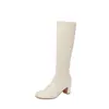 Botas Altas Estilo Diosa Piernas Largas Blanco Leche Tacón Alto Delgadas 2026 Invierno Tacones Gruesos Punta Redonda Piel de Vaca Circunferencia Pequeña de Pantorrilla Elasticidad Botas Largas