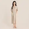 Estilo Verano Camisón Sin Estampado Doble Capa Crepé Algodón Pulóver Vestido Largo para Mujer Simple Francés Ropa de Casa Se Puede Usar Afuera