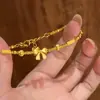Pulsera Popular Estilo Princesa con Lazo de Xiaohongshu 2025 Nuevo Estilo Antiguo Cuentas Pequeñas de Oro Oro Roto Oro Cepillado Pulsera