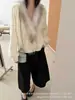 Nuevo cárdigan de punto con cuello en V, estilo coreano, patchwork de piel sintética, para otoño e invierno, suéter de punto de ochos, holgado, prenda de abrigo elegante