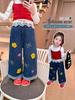 Jeans Reta Feminino Outono 2025 Novo Estilo Moda Infantil Outono Casual Largo Bordado Calça Wide Leg