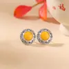 Yuebao Joyería Cera de Abeja Plata de Ley S925 Patrón Rizado Bendición Redondo Vintage Geométrico Personalizado Pendientes de Plata Hechos a Medida