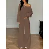 Comercio exterior transfronterizo, estilo europeo y americano, top sexy y casual de una manga o sin hombros con mangas largas, conjunto de pantalones anchos hasta el suelo para mujer
