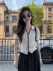 Cárdigan de punto de seda helada con cuello polo estilo coreano, manga corta, color gris, para mujer, muy elegante y único, perfecto para el verano