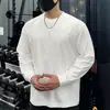 Top de Treino Masculino Esportivo de Manga Longa com Gola Redonda, Modelo Largo, para Fitness, Basquete, Corrida na Primavera e Outono