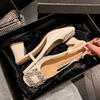 Sandalias Abiertas de Tacón Grueso de Verano Yingmeier Baotou Zapatos Abiertos Estilo Coreano Piel de Becerro Charol Zapatos Abiertos Venta Directa