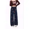 Diseño de Bordado de Cachorro Jeans de Pierna Ancha Primavera Nuevo de Cintura Alta Sueltos Adelgazantes Versátiles Pantalones Rectos