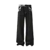 Jeans Acampanados de Mezclilla Patchwork Pied de Poule Vintage para Hombre, Chaleco de Plumas de Pareja a la Moda, Pantalones Anchos Versátiles Sueltos