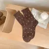 Calcetines de Lana de Puntos Estilo Coreano Calcetines Simples Japoneses de Media Pantorrilla para Mujer Calcetines Arrugados de Temperamento Dulce Calcetines de Encaje Gruesos y Cálidos