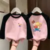 Camiseta Térmica de Forro Polar para Niñas 2026 Otoño/Invierno Nuevo Estilo Estilo Coreano Parche de Dibujos Animados Manga Larga para Niños Medianos y Grandes Top para Niñas