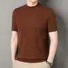 Popular camisa de punto nueva para hombre, suéter de punto fino de manga corta, camiseta básica suave de manga corta para hombre