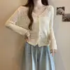 Cardigan de Tricô com Proteção Solar de Seda de Gelo 2025 Feminino de Verão plus size Gola V Cor Sólida Malha Vazada Fina Xale Outer Jaqueta Curta