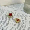 Brincos de Zircônia Coração Bordô, Estilo Vintage Francês, Joia de Orelha Full Diamond de Luxo Leve, Novos Acessórios de Festa Verão 2025