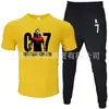 Moda de Comércio Exterior Camiseta Masculina de Manga Curta Calça Terno Casual Gola Redonda Cor Lisa Estampa de Letras Roupa Esportiva Casual