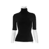 Ropa europea y americana transfronteriza de AliExpress para mujer, nueva camiseta básica de manga corta de color liso de cuello alto ajustada para primavera/verano