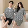 Bata a Rayas para Mujer, Estilo Coreano Ins Simple de Manga Corta Casual para el Hogar, Nuevo Estilo de Verano, Pijama Fresco de Algodón para Pareja