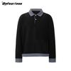 Camisa Polo a Cuadros Falsa de Dos Piezas con Solapa Cosida para Hombres y Mujeres, Marca de Moda Suelta de Peso Pesado Casual Miu Camiseta de Manga Larga Boxy