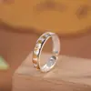 Joia da Moda para o Dia a Dia, Prata Pura 999, Galvanizado Bicolor, Anel Aberto Minimalista para o Dedo Indicador