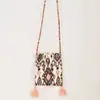 Xinjiang Adelaide Bolsa para Teléfono Móvil Estilo Étnico Bolso Pequeño de Hombro Bolso de Lona para Estudiantes Bolso de Mano Cruzado Bolso Cuadrado Pequeño con Borla