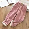 Ropa para Niños Invierno Pantalones de Pana para Niñas con Forro de Felpa Engrosados Tallas Pequeñas y Medianas Monos para Niños Pantalones Casuales de Terciopelo Pantalones Cálidos para Mujer