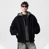 Chaqueta de Algodón Desestructurada Estilo Americano Falsa de Dos Piezas para Hombre, Estilo Callejero Otoño e Invierno, Abrigo de Algodón con Capucha Atractivo y de Gama Alta Tendencia