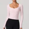 Top de yoga sexy com decote V transfronteiriço para mulheres, de manga comprida, realçador de busto, modelador, adequado para esportes e fitness, pode ser usado como peça externa